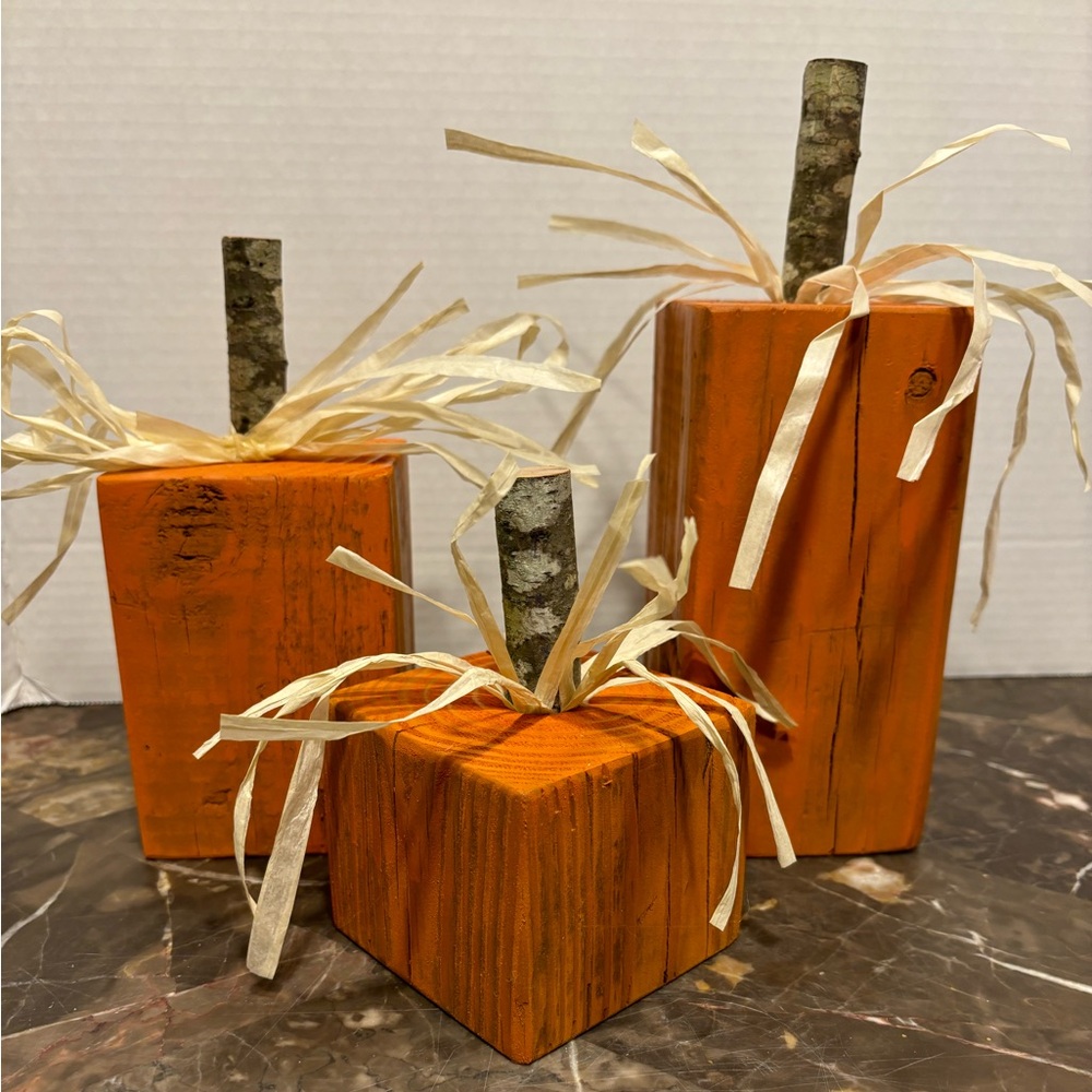Rustic Farmhouse Wooden Pumpkins Set of 3